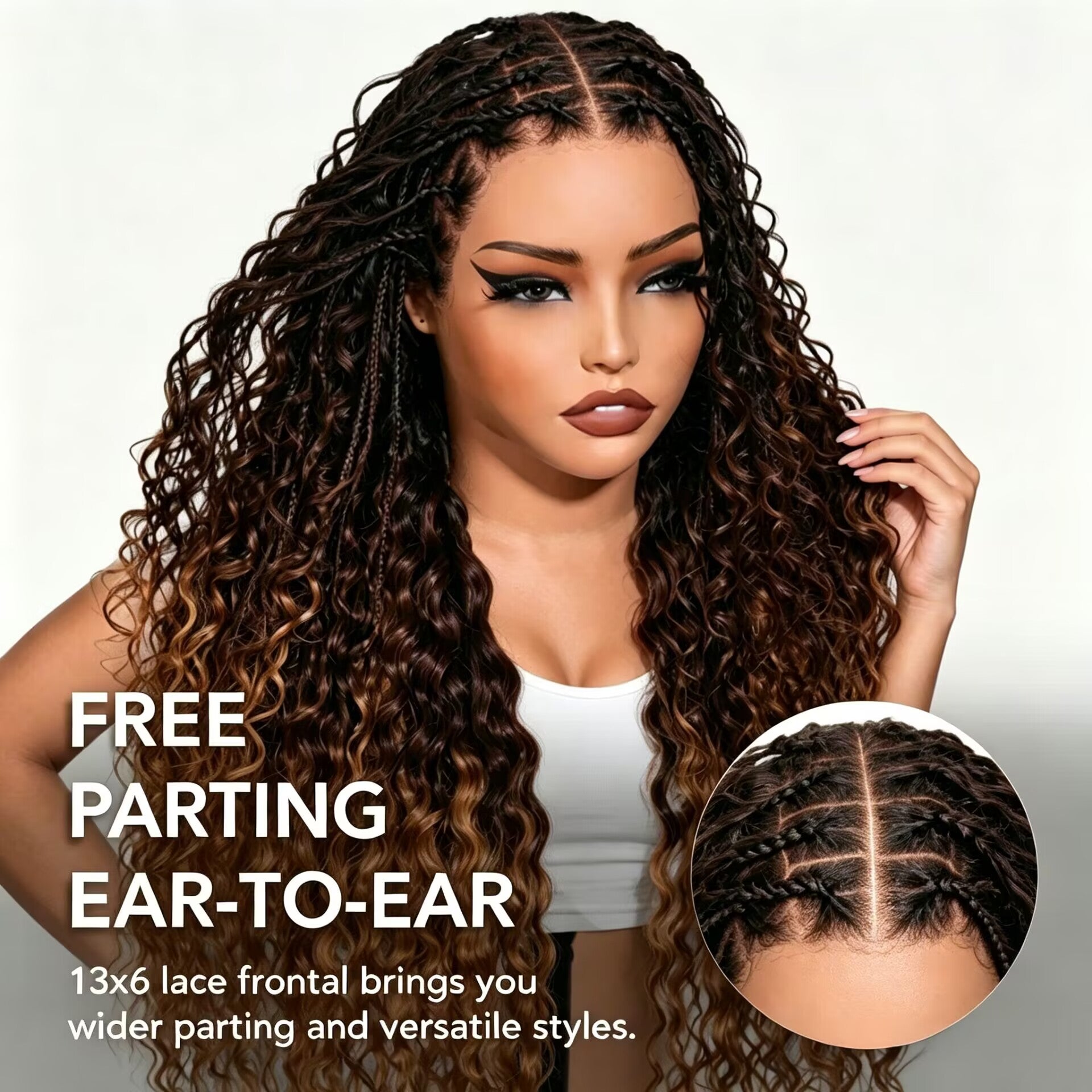 Zlike Ombre Boho Knotless Braids Water Wave Wig  13x6 HD Lace Front Human Hair Glueless Pre-Cut Lace Wig