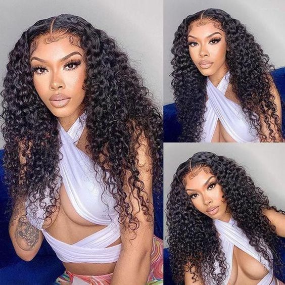 Pre Bleached Kinky Curly Transparent Lace Closure Wig Glueless 100% Human Hair Wigs High Density