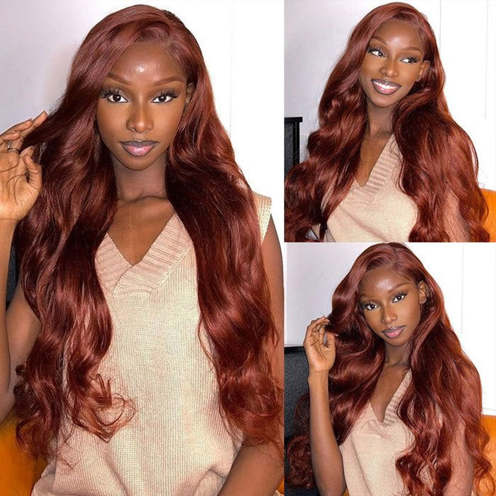 #33 Reddish Brown Body Wave 4x4 5x5 Lace Closure Wigs Natural Hairline For Women