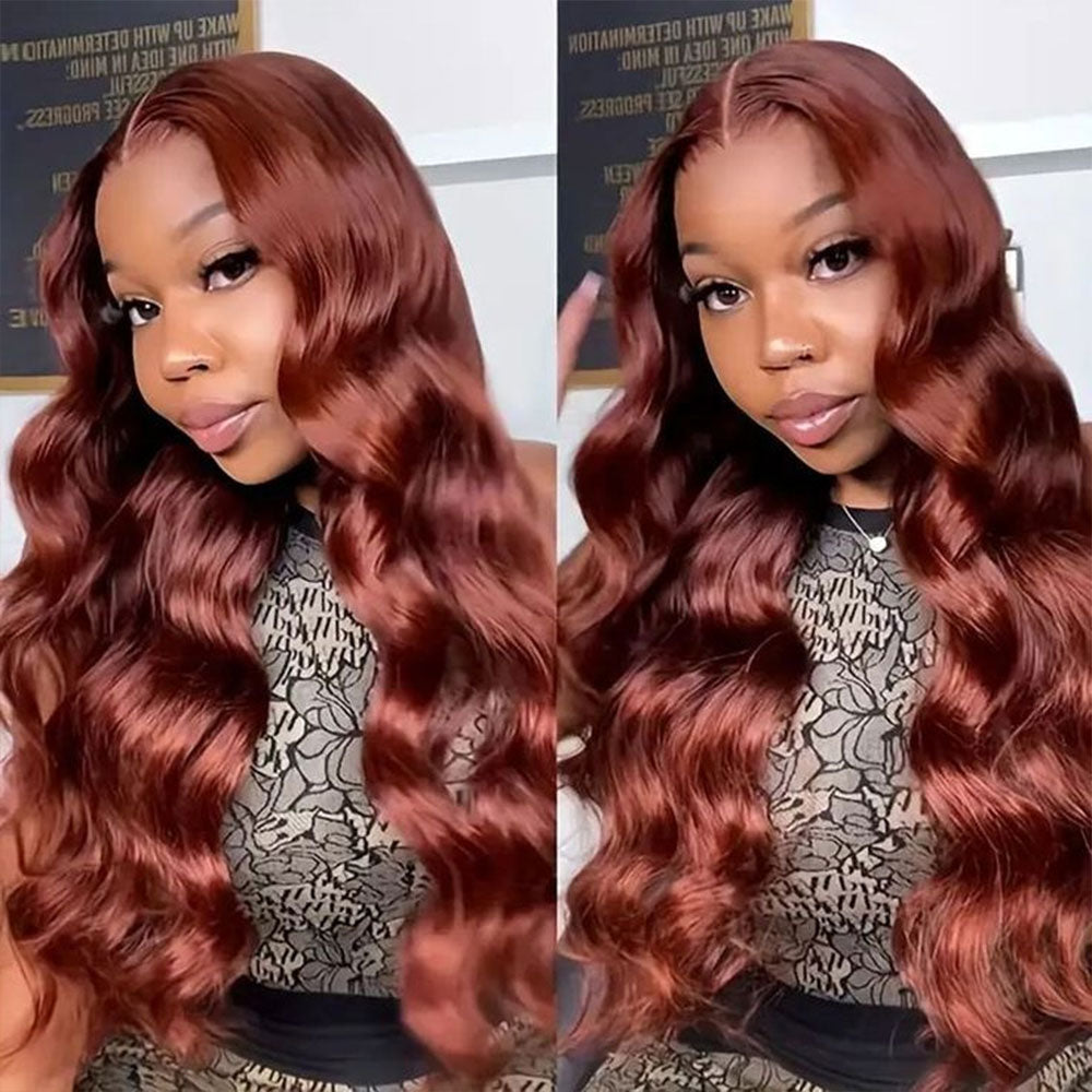 #33 Reddish Brown Body Wave 4x4 5x5 Lace Closure Wigs Natural Hairline For Women