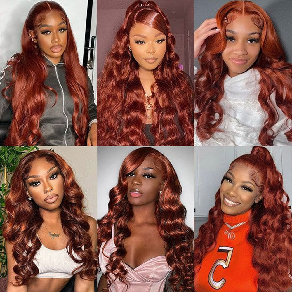 #33 Reddish Brown Body Wave 4x4 5x5 Lace Closure Wigs Natural Hairline For Women