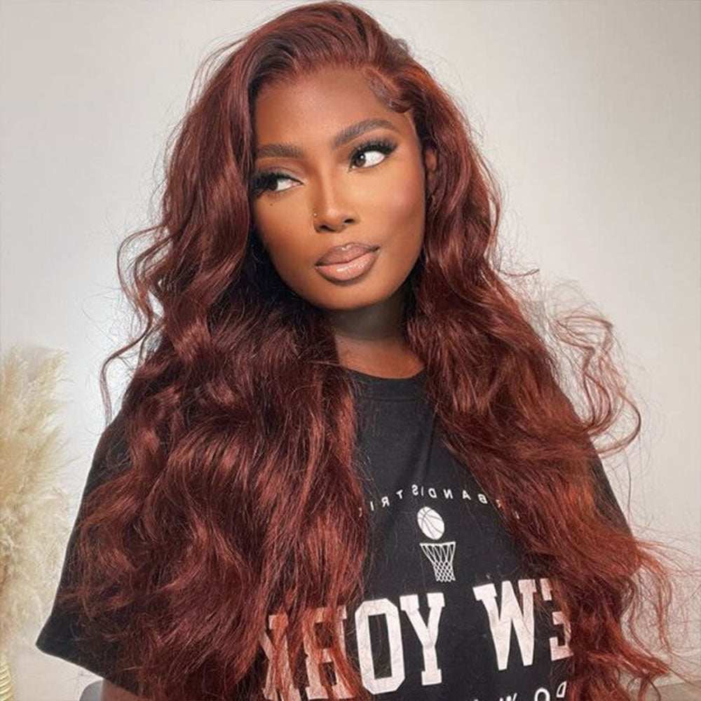 #33 Reddish Brown Body Wave 4x4 5x5 Lace Closure Wigs Natural Hairline For Women