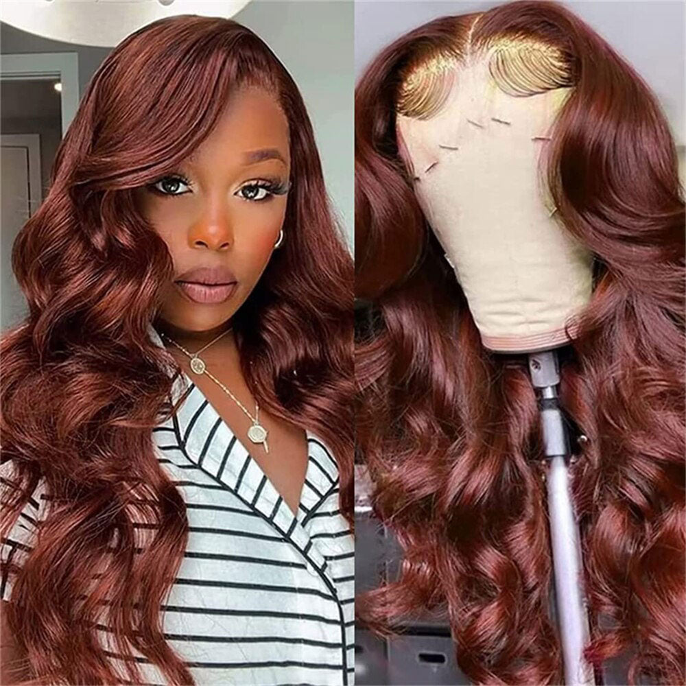 #33 Reddish Brown Body Wave 4x4 5x5 Lace Closure Wigs Natural Hairline For Women