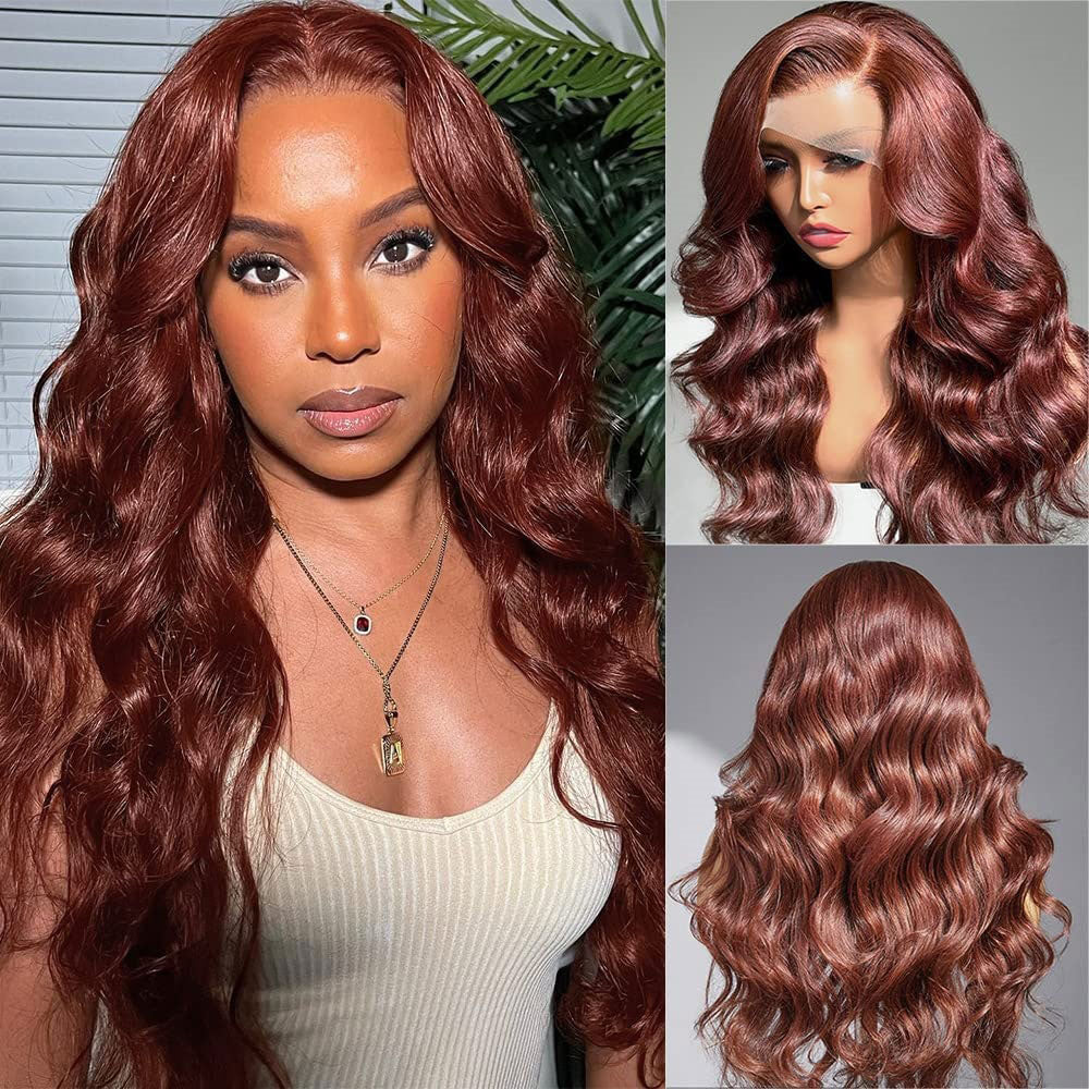 #33 Reddish Brown Body Wave 4x4 5x5 Lace Closure Wigs Natural Hairline For Women