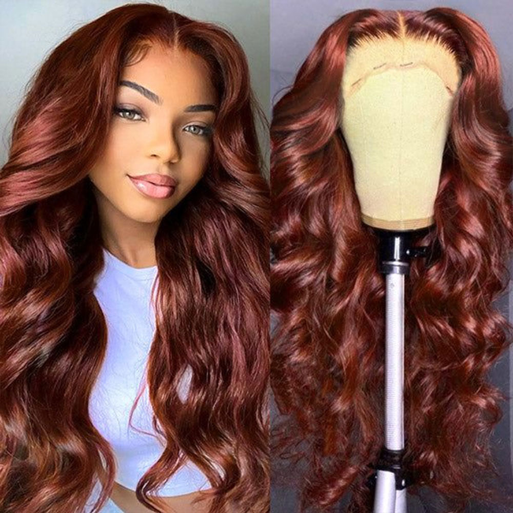 #33 Reddish Brown Body Wave 4x4 5x5 Lace Closure Wigs Natural Hairline For Women