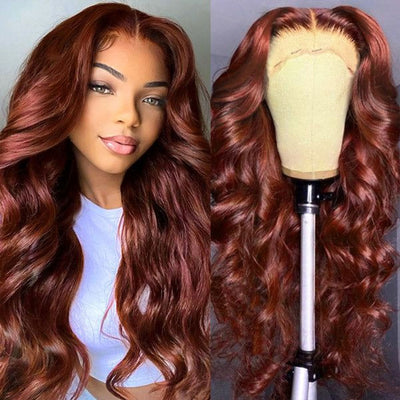 Zlike Hair #33 Reddish Brown Body Wave 4x4 5x5 Lace Closure Wigs Natural Hairline For Women