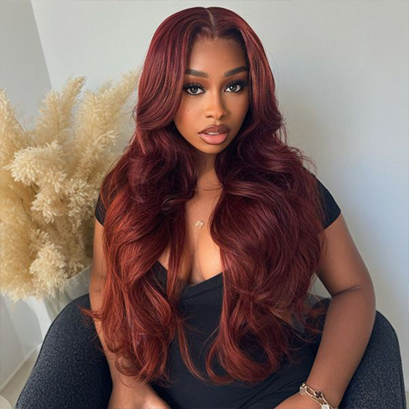 Clearance Sale | #33 Reddish Brown Body Wave Wigs Transparent Lace Front 100% Virgin Human Hair Wigs
