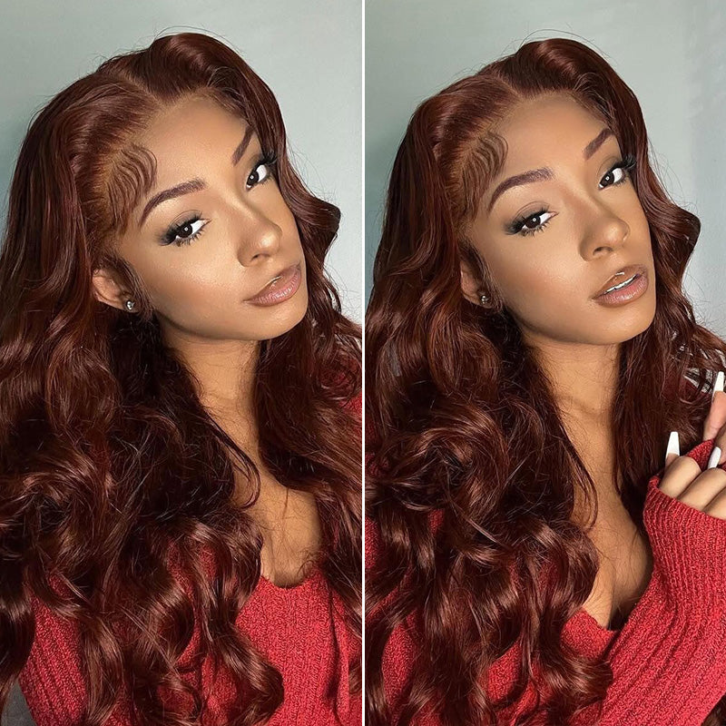 Clearance Sale | #33 Reddish Brown Body Wave Wigs Transparent Lace Front 100% Virgin Human Hair Wigs
