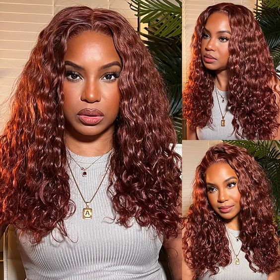 [ ZLIKE Amazon Clearance ] #33 Reddish Brown Water Wave Lace Front Wig High Density Human Hair Wigs Natural Hairline