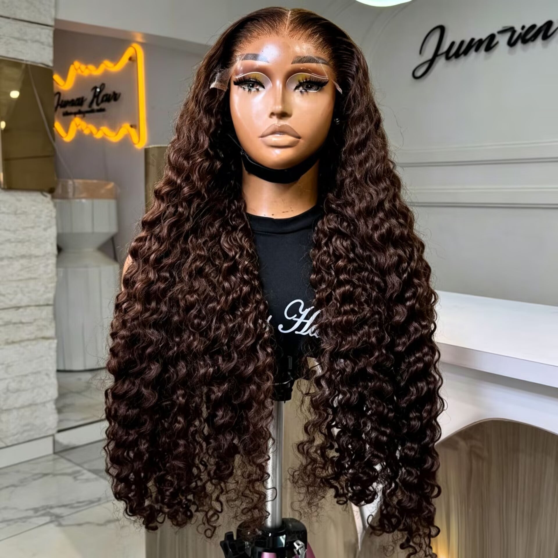 Zlike Chocolate Brown Burmese Curly 13x4 Lace Front Human Hair Wig 250%300 %Density