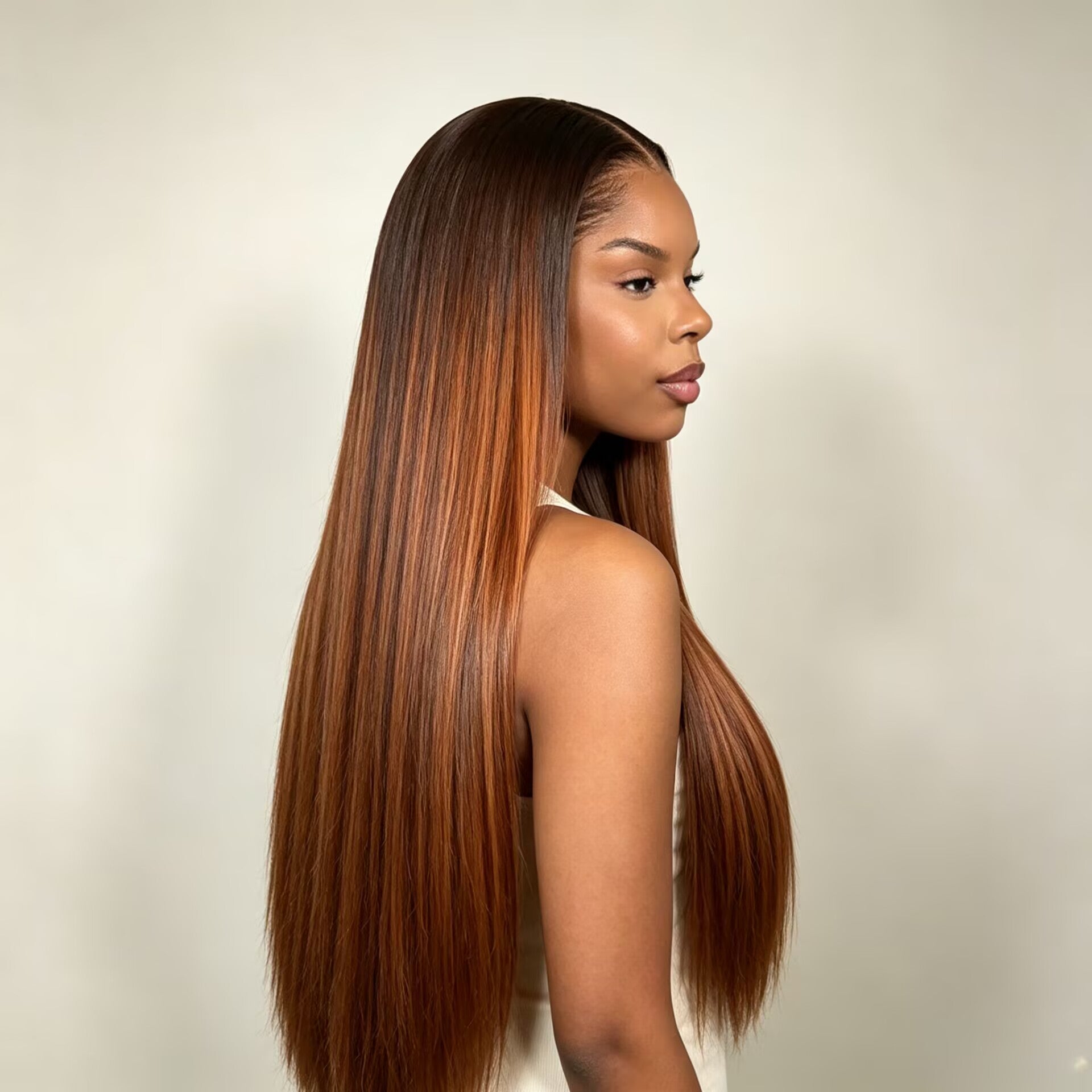 Zlike Dark Brown Root Copper Orange Highlight Human Hair Wig 13x6 Lace Front Wig