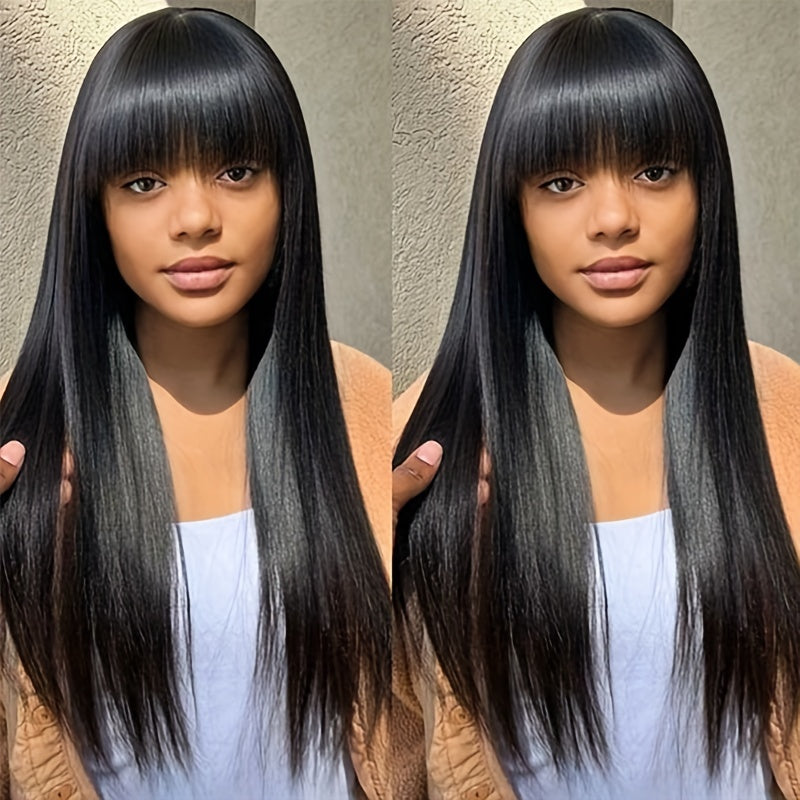 169=2 Wigs Bone Straight Wig With Bangs Natural Color Glueless Human Hair Wigs Flash Sale