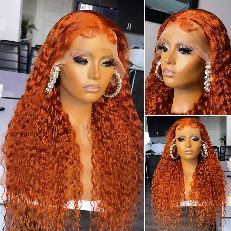 Clearance Sale | Ginger Orange #350 Jerry Curly Wigs 13x6 Transparent Lace Front Wigs 100% Virgin Human Hair
