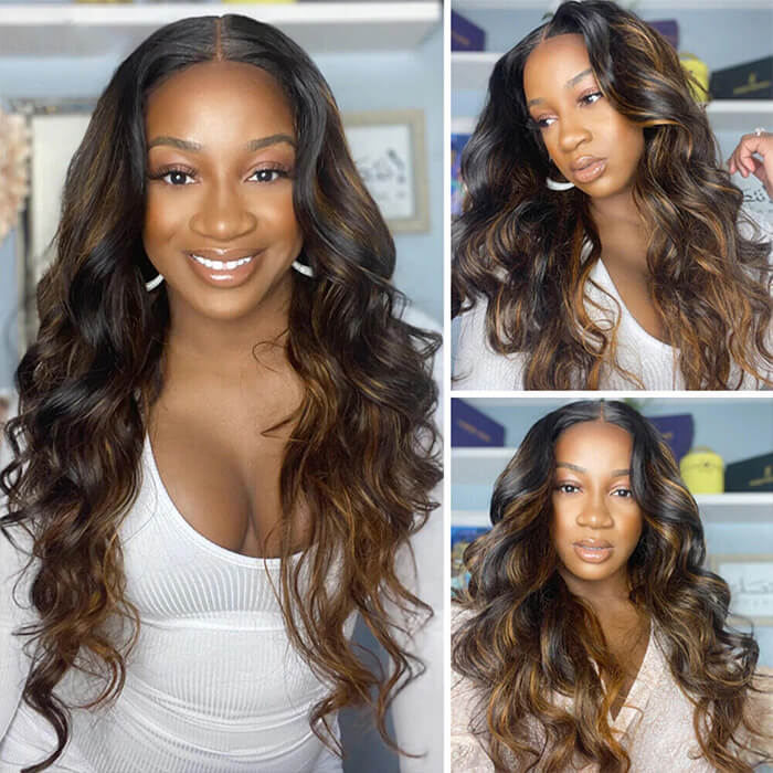 Clearance Sale | 1B/30 Highlight Body Wave Transparent Lace Front Wigs 100% Human Hair Wigs