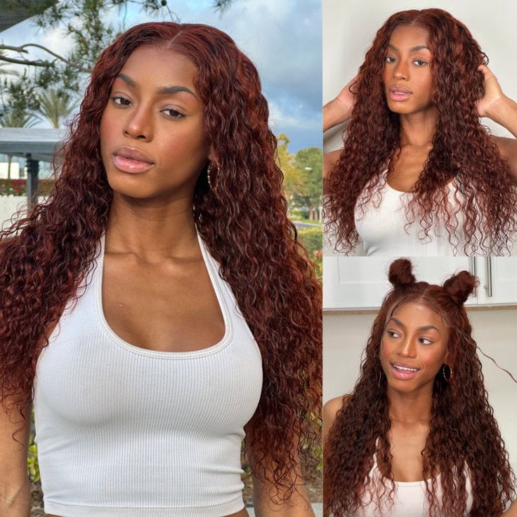 Water Wave Transparent Lace Front Wig Reddish Brown Human Hair Wigs With Baby Hiar