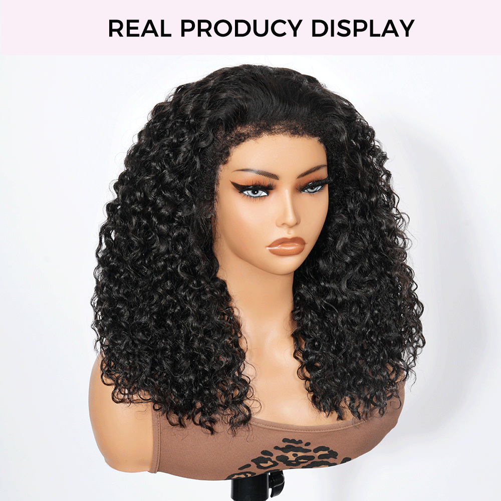 Zlike 4C Curly Edge 300% Density Human Hair Wigs Water Wave Pre Cut Glueless Invisi-Band 360 Lace Frontal Wigs