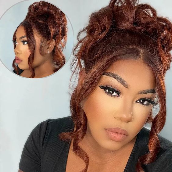 #33 Reddish Brown Glueless Invisi-Band Human Hair Wigs Body Wave Pre Cut 360 Lace Frontal Wig