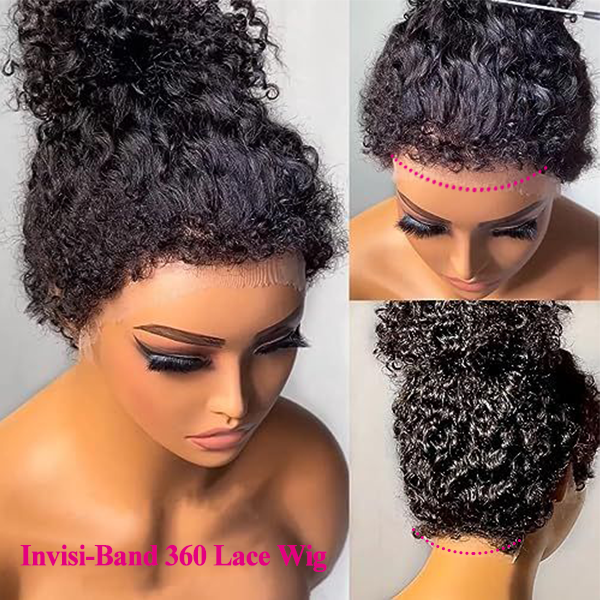 4C Curly Edges Invisi-Band 360 Kinky Curly Lace Front Wig Pre Bleached Human Hair Wigs With Curly Baby Hair