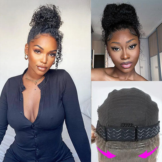 Glueless Kinky Curly Invisi-Band 360 Lace Frontal Bleached Knots Human Hair Wigs With Baby Hair