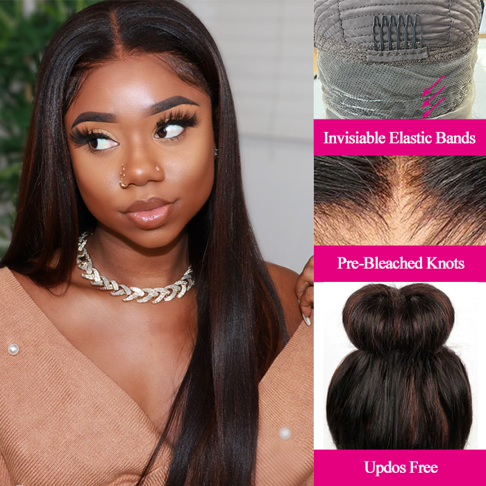 Zlike 1B/30 Highlight Straight Invisi-Band 360 Transparent Lace Wig Pre Cut Glueless Human Hair Wigs