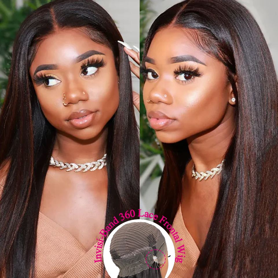 Zlike 1B/30 Highlight Straight Invisi-Band 360 Transparent Lace Wig Pre Cut Glueless Human Hair Wigs