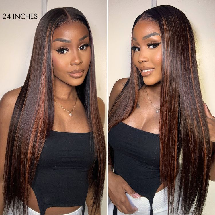 Zlike 1B/30 Highlight Straight Invisi-Band 360 Transparent Lace Wig Pre Cut Glueless Human Hair Wigs