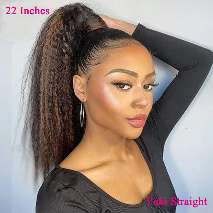 Pre Cut Glueless 1B/30 Highlight Yaki Straight Invisi-Band 360 Transparent Lace Frontal Human Hair Wigs