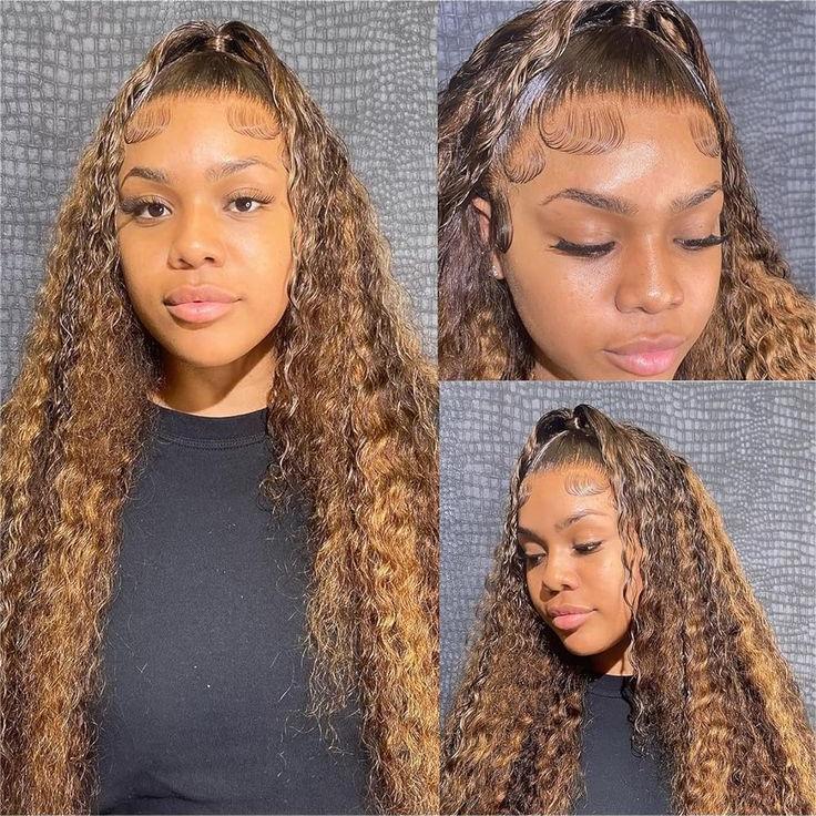 Water Wave Invisi-Band 360 Lace Frontal Wigs Highlight Honey Blonde Glueless Human Hair Wigs