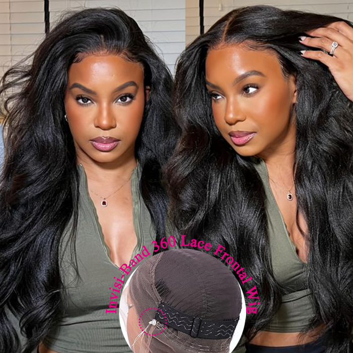 Zlike Pre Bleached Yaki Straight Invisi-Band 360 Lace Frontal Wig Glueless Human Hair Wigs