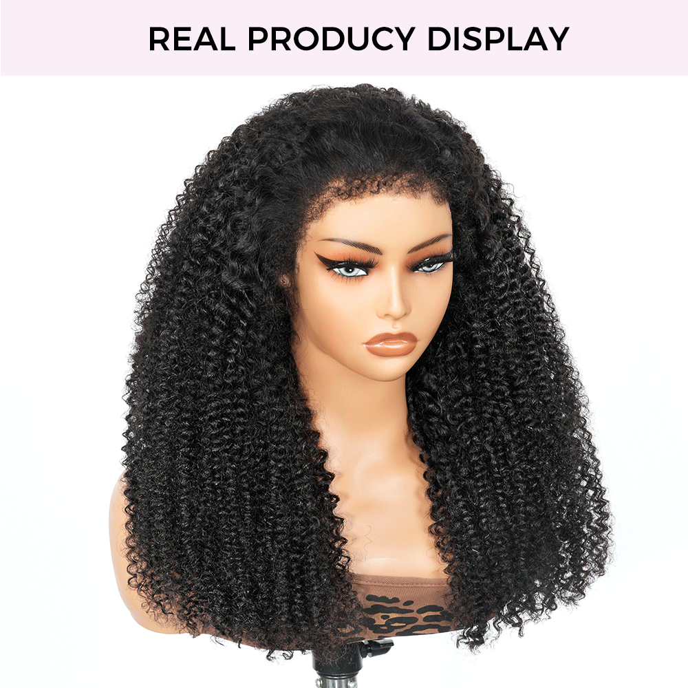 4C Curly Edges Invisi-Band 360 Kinky Curly Lace Front Wig Pre Bleached Human Hair Wigs With Curly Baby Hair