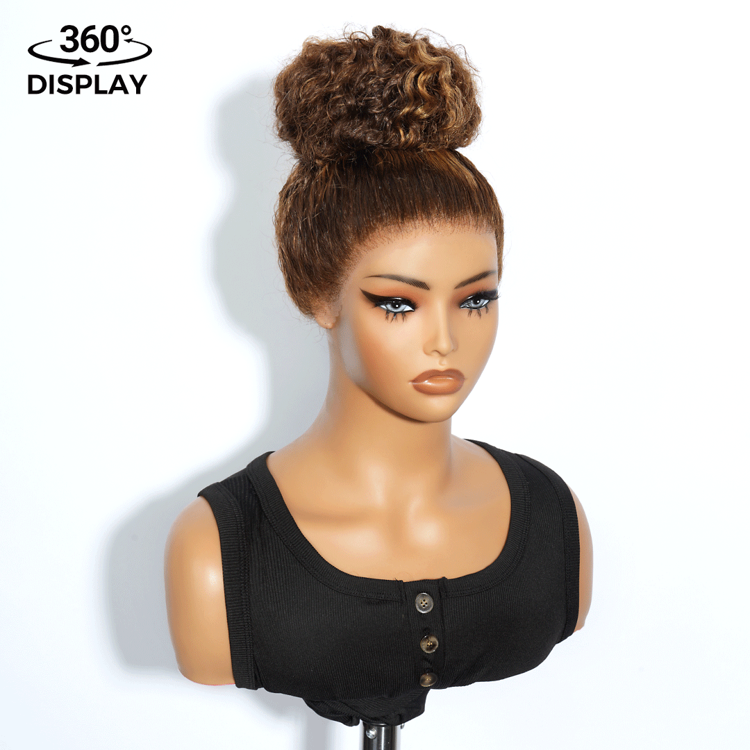 Water Wave Invisi-Band 360 Lace Frontal Wigs Highlight Honey Blonde Glueless Human Hair Wigs