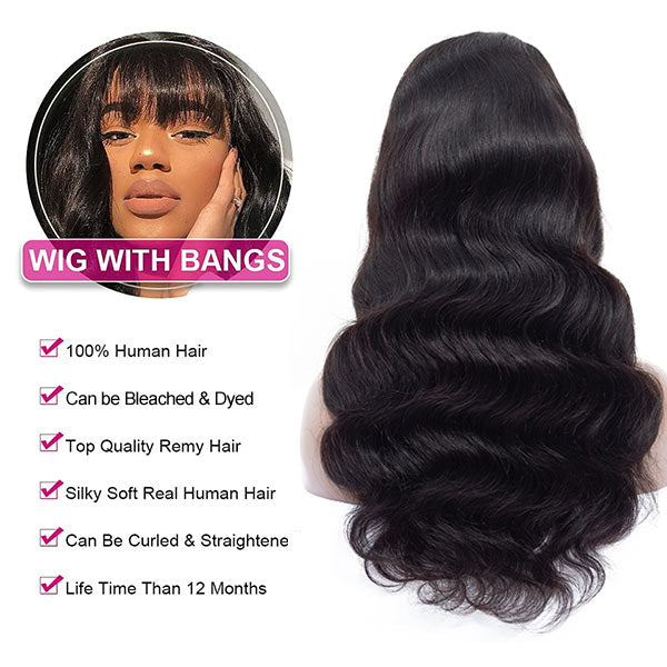 $85 for 20" Throw & Go Body Wave Wig With Bangs Cost-effective Human Wig Hair