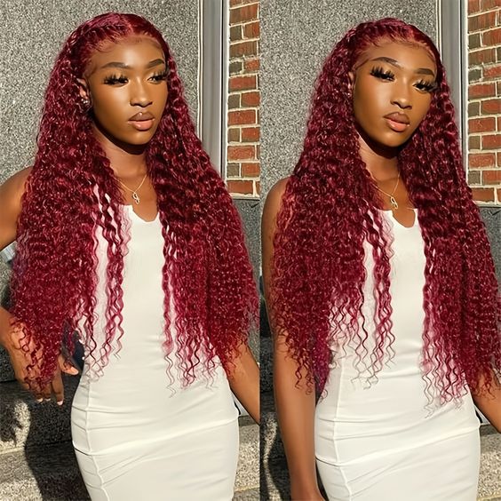 Pre Plucked 99J Burgundy 4x4 Deep Wave Lace Closure Human Hair Wigs Natural Hairline