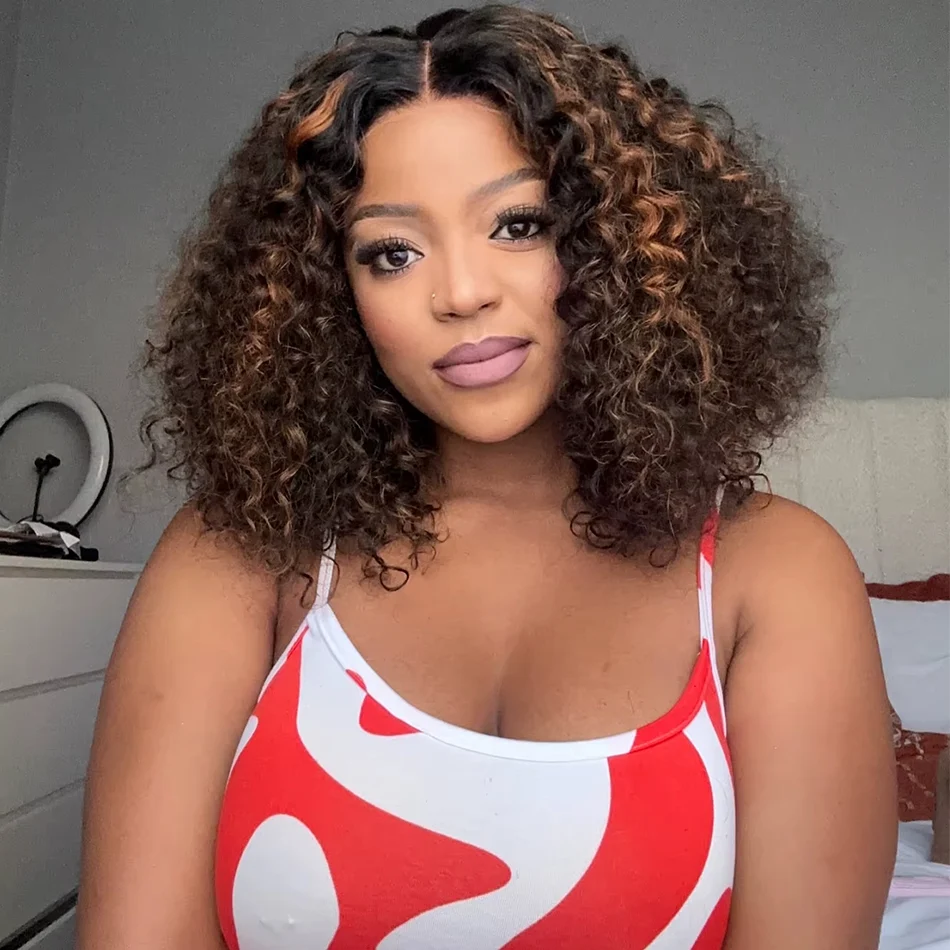 Zlike 250% Highlight Brown Jerry Curly Colored Glueless Lace Wigs Human Hair Ready To Wear
