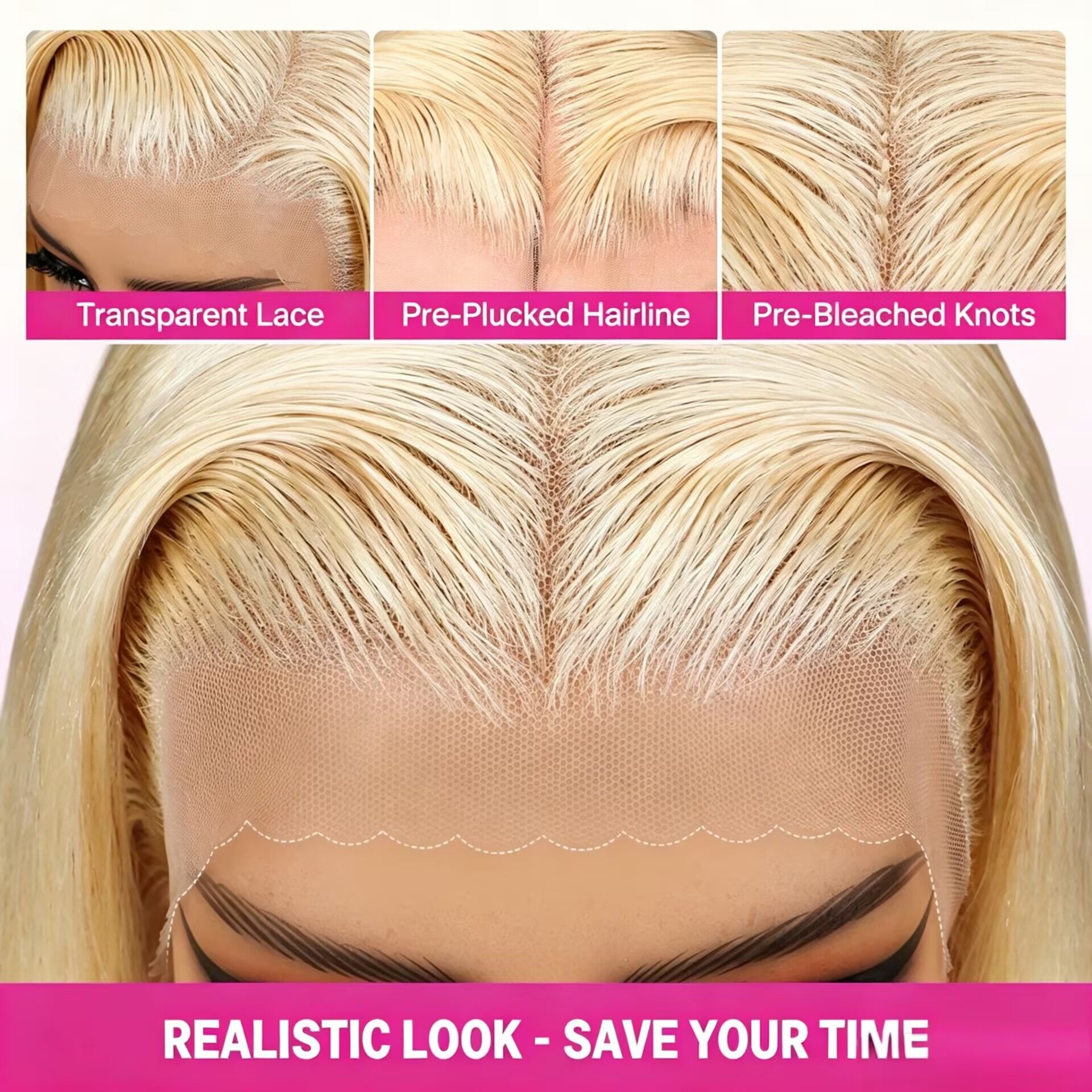 Zlike 6x5 Lace Frontal 613 Blonde Straight Wig & 13x4 Invisible Knots Realistic Hairline Layered Cut Human Hair Wig