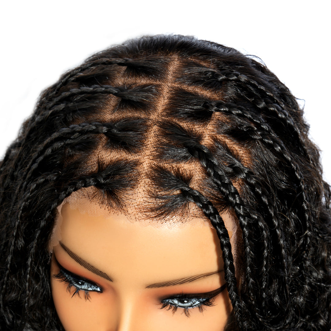 Zlike Boho Braids Water Wave Glueless Closure Lace with Braided Top Human Hair Wigs Pre-Cut Lace