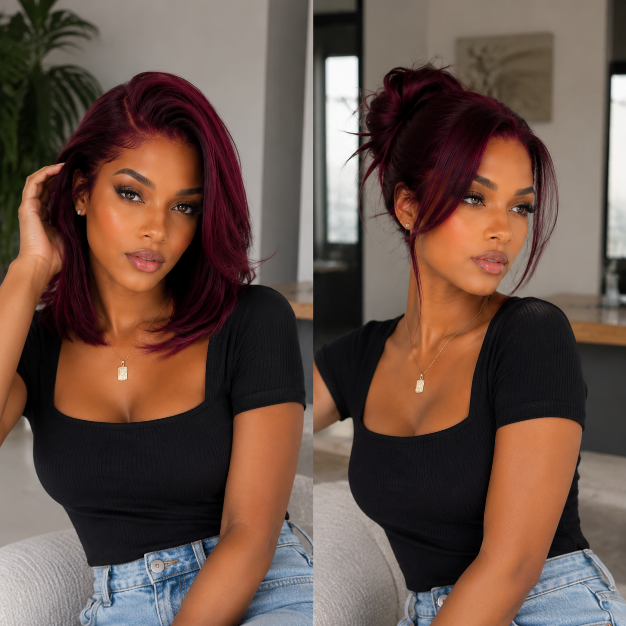 Zlike Glueless Dark Plum Bob Wig 7x5 HD Lace Front Invisible Knots Pre-Cut Lace Beginner Friendly Human Hair Wig