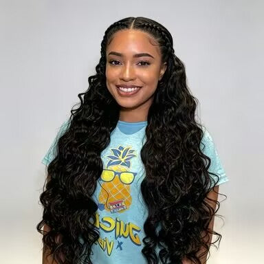 Zlike Bohemian Braided Wig Human Hair Bouncy Loose Body Wave 7x5 Transparent Lace Frontal Glueless Pre-Braided Wig