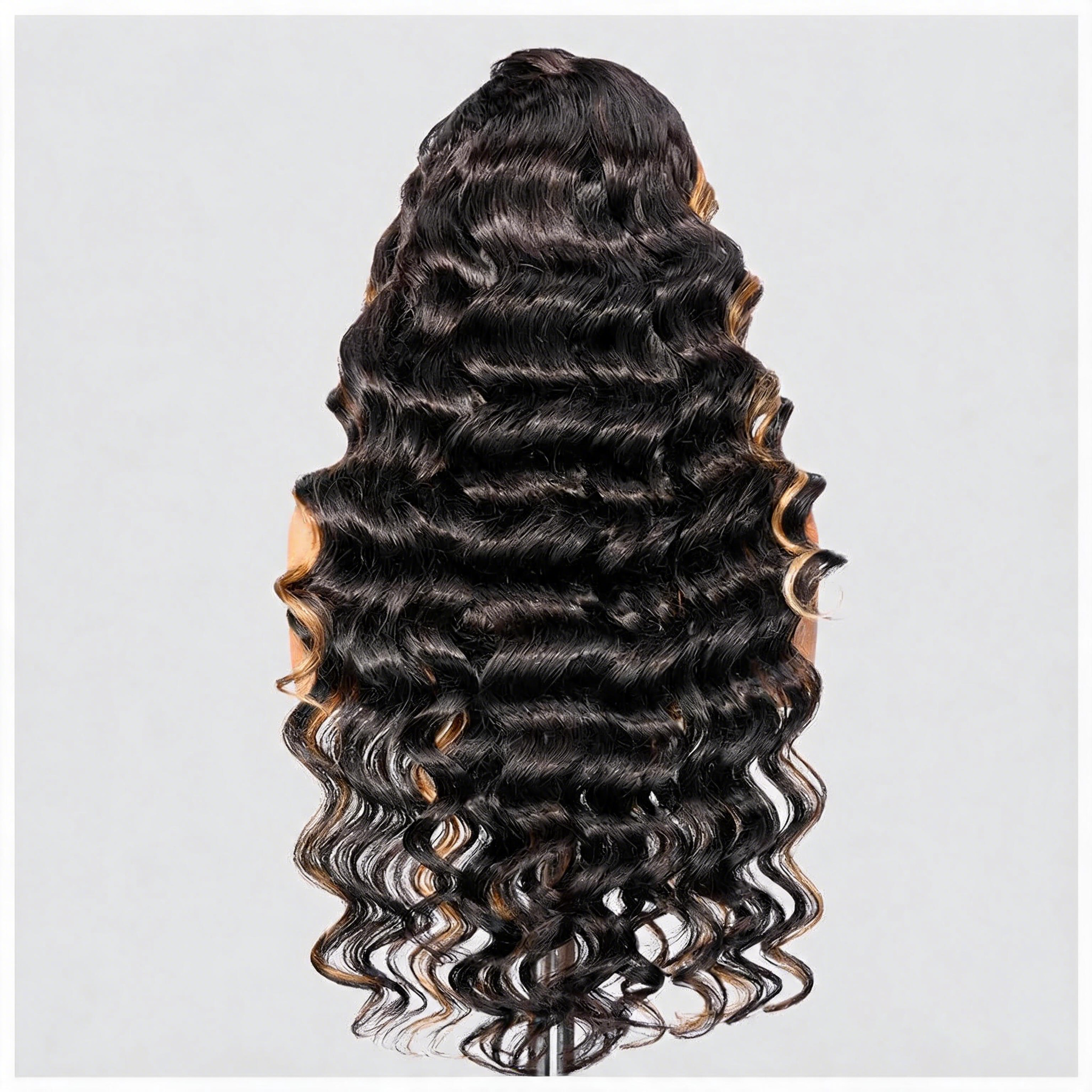 Zlike Blonde Skunk Stripe Loose Deep Drawstring Wigs 300% Density Glueless Pre-Cut Transparent Lace 100% Human Hair