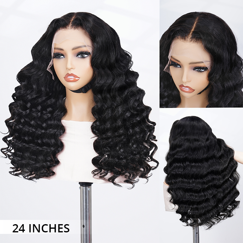 300% Density Luxury Custom Wigs Bouncy Wavy Lace Wig Super Double Drawn Virgin Human Hair Transparent Lace Front Wigs Pre Plucked Hairline