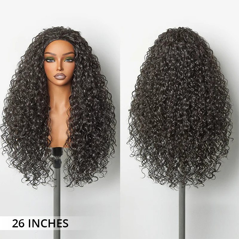 Zlike 3 In 1 Half Wigs Shaggy Wave Flexible Fit Half Wig With Elastic Drawstring Glueless Human Hair Wigs