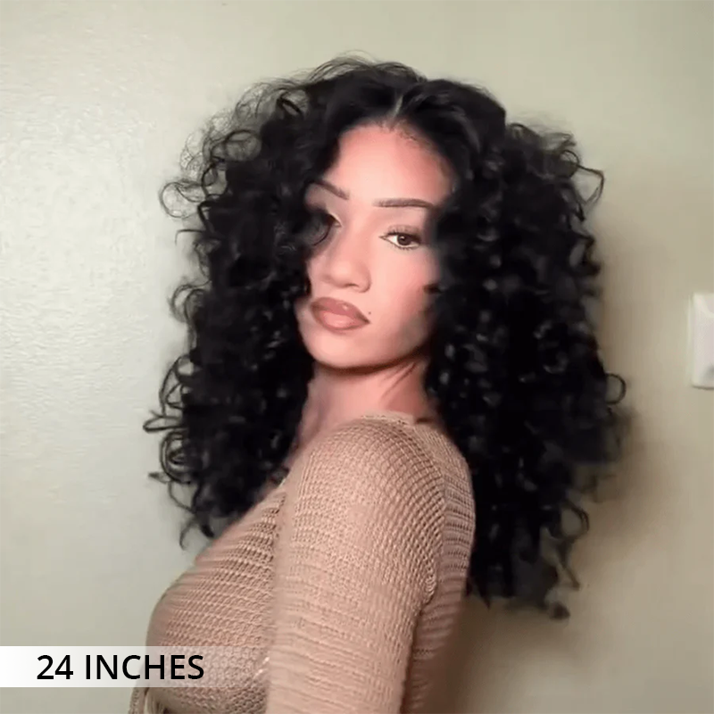 Zlike 300% Density Bouncy Loose Curl Glueless 7x5 Closure Pre-Cut Lace Curly Wigs Human Hair Breathable Cap Wigs For Women