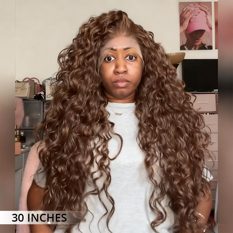 Zlike #4 Chocolate Brown Color 300% High Density Loose Water Wave Wigs 100% Human Hair Wigs For Women