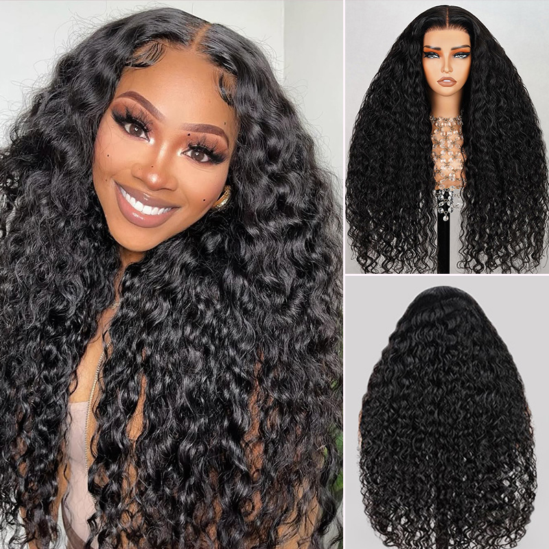 300% Density Luxury Custom Wigs Water Wave Transparent Lace Wig Virgin Human Hair Lace Closure Wigs Super Double Drawn