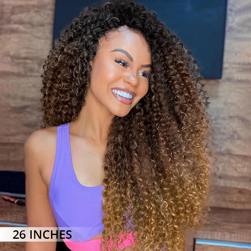 Zlike 300 Density Luxury Curly Wig Ombre Brown 100% Human Hair Swiss 13x4 Lace Front Glueless Wig For Women