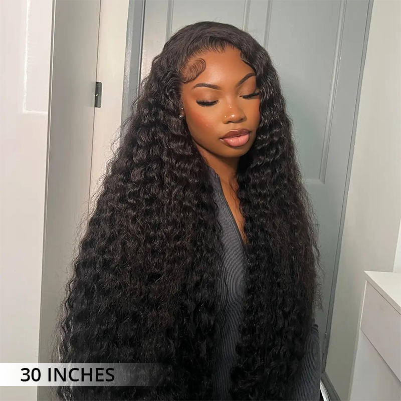 Zlike 300% Density Deep Wave Lace Wigs Bleached Knots Human Hair Transparent Lace Front Wigs