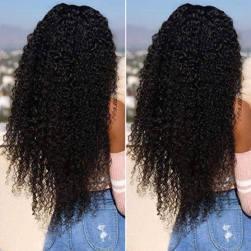 13x4 Transparent Lace Front Kinky Curly Wig Pre Bleached 100% Virgin Human Hair Wigs