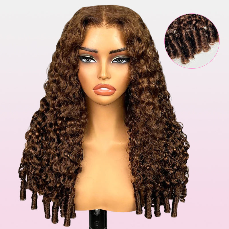 Zlike #4 Chocolate Brown 13x4 Lace Front Burmese Curly 100% Human Hair Wigs With Pre Plucked Hairline & Bleached Knots