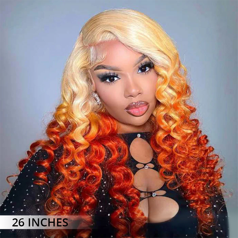Zlike 613 Blonde Ombre Highlight Ginger Orange 13x4 Transparent Lace Front Human Hair Wigs