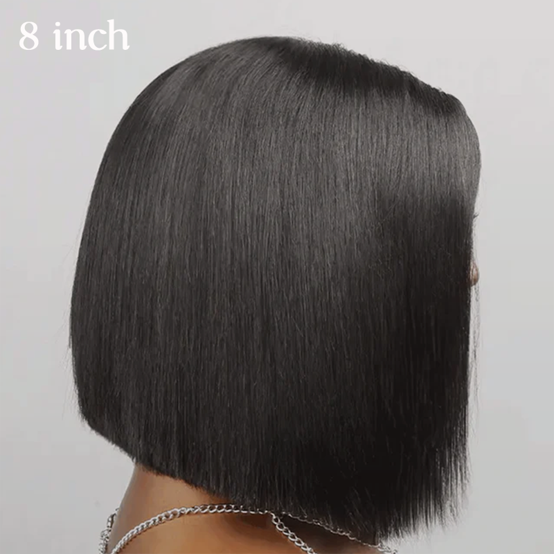 300% Density Bob Lace Wig Pre Cut Straight Human Hair Lace Closure Wigs Bleach Knots